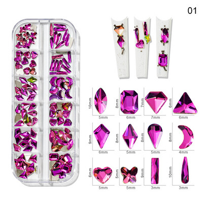 12 grile/cutie Cristal Nail Art Strass Sticla SS4-SS16 Pietre pentru unghii Shiny Flatback 3D DIY Nail Art Decoration