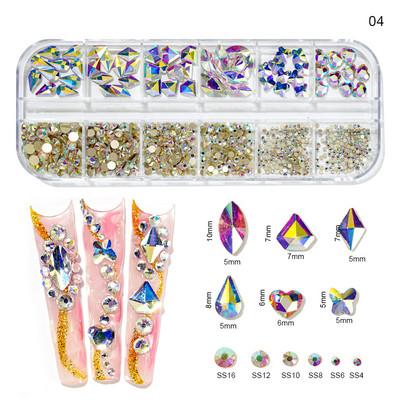 12 grile/cutie Cristal Nail Art Strass Sticla SS4-SS16 Pietre pentru unghii Shiny Flatback 3D DIY Nail Art Decoration