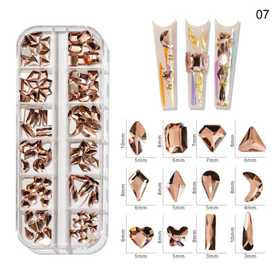 12 grile/cutie Cristal Nail Art Strass Sticla SS4-SS16 Pietre pentru unghii Shiny Flatback 3D DIY Nail Art Decoration