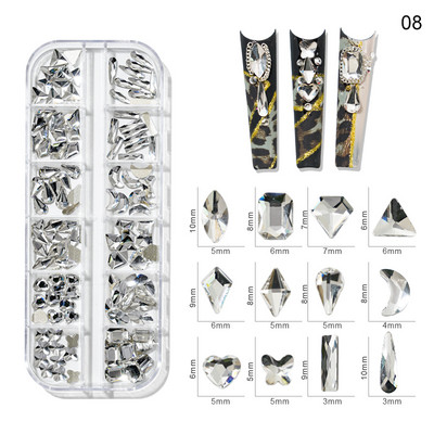 12 grile/cutie Cristal Nail Art Strass Sticla SS4-SS16 Pietre pentru unghii Shiny Flatback 3D DIY Nail Art Decoration