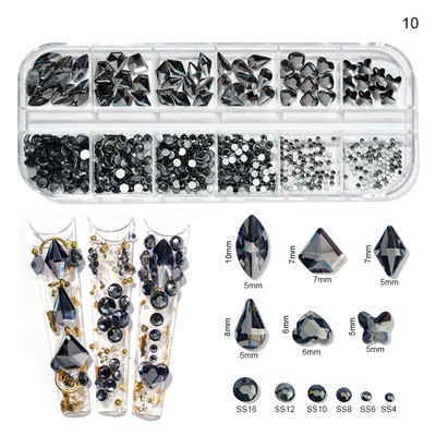 12 grile/cutie Cristal Nail Art Strass Sticla SS4-SS16 Pietre pentru unghii Shiny Flatback 3D DIY Nail Art Decoration