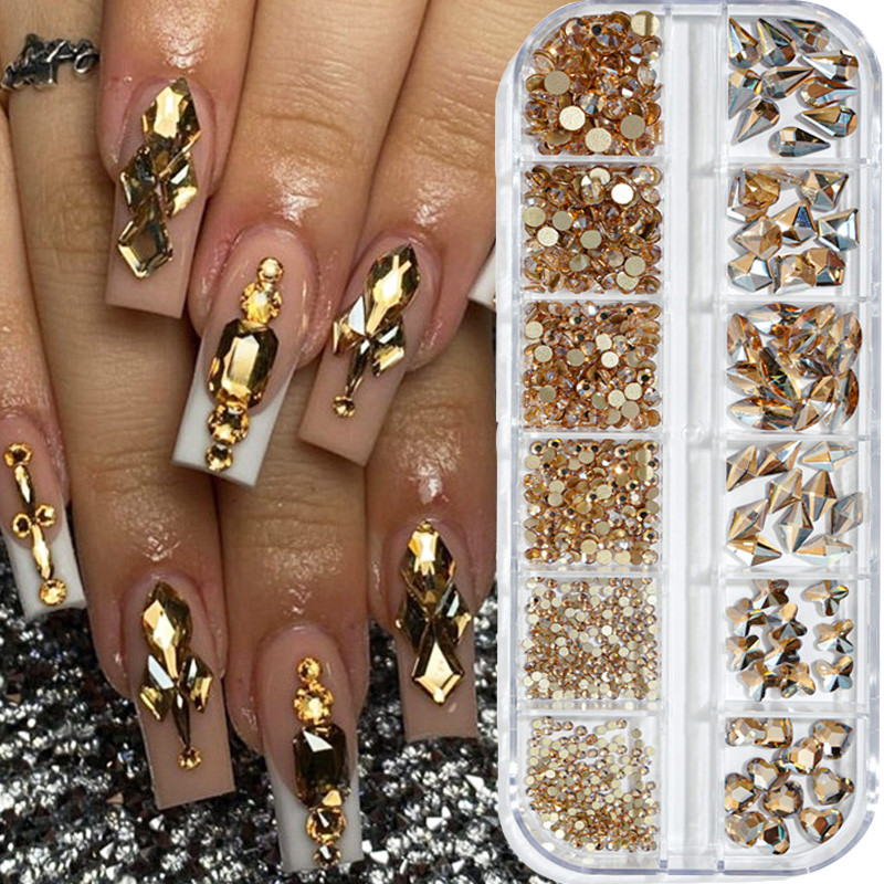 12 grile/cutie Cristal Nail Art Strass Sticla SS4-SS16 Pietre pentru unghii Shiny Flatback 3D DIY Nail Art Decoration