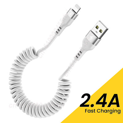Spyruoklinis 3A greito įkrovimo USB laidas, skirtas iPhone 14 13 12 11 Pro Max XS XR X ištraukiamas duomenų laido laidas 1/1,5 m telefono duomenų kabelis