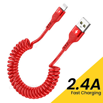 Spyruoklinis 3A greito įkrovimo USB laidas, skirtas iPhone 14 13 12 11 Pro Max XS XR X ištraukiamas duomenų laido laidas 1/1,5 m telefono duomenų kabelis