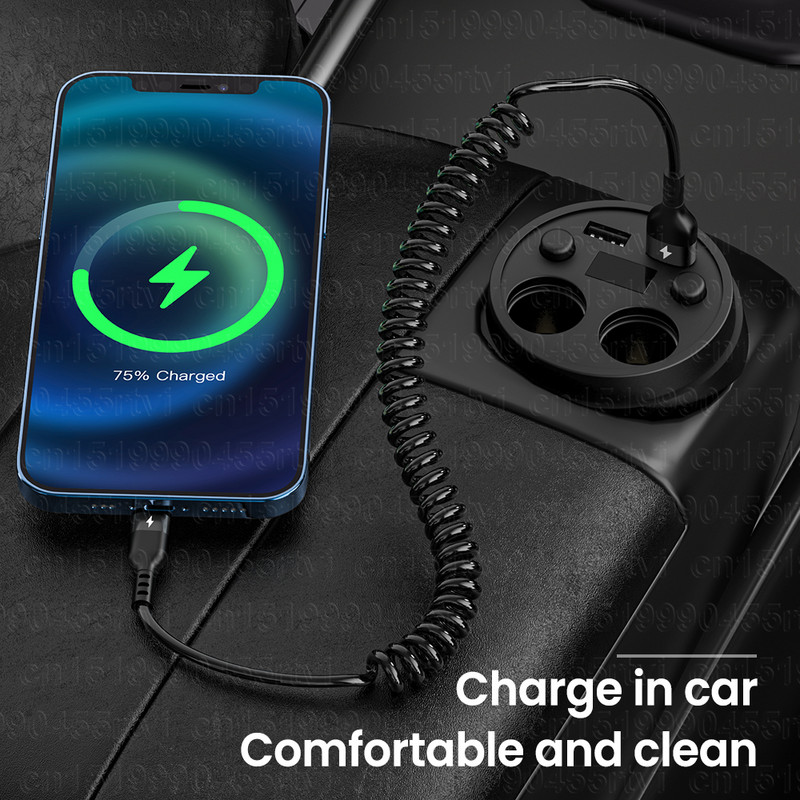 Spyruoklinis 3A greito įkrovimo USB laidas, skirtas iPhone 14 13 12 11 Pro Max XS XR X ištraukiamas duomenų laido laidas 1/1,5 m telefono duomenų kabelis