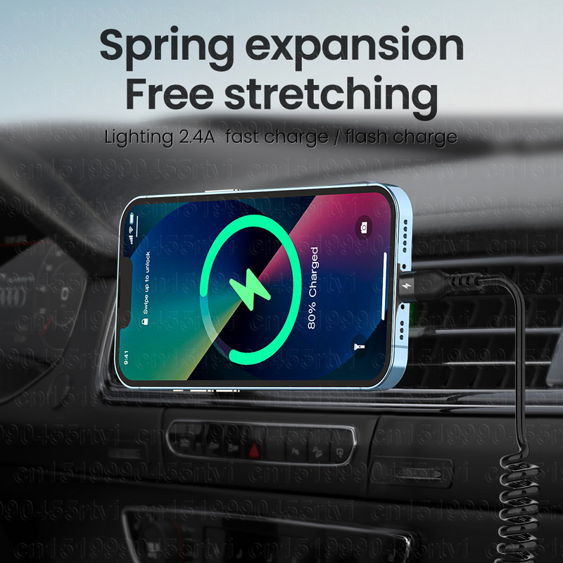 Spyruoklinis 3A greito įkrovimo USB laidas, skirtas iPhone 14 13 12 11 Pro Max XS XR X ištraukiamas duomenų laido laidas 1/1,5 m telefono duomenų kabelis