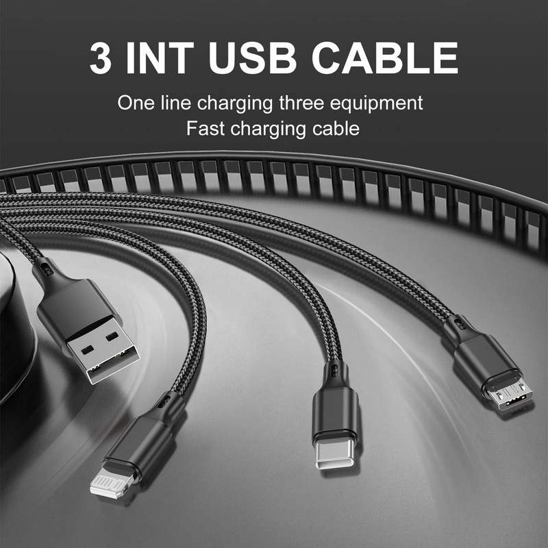 Cablu USB 3 în 1 3A tip C Micro telefon mobil Cablu multiplu de încărcare rapidă pentru iPhone 14 13 Pro Max Xiaomi 12 POCO Samsung Realme