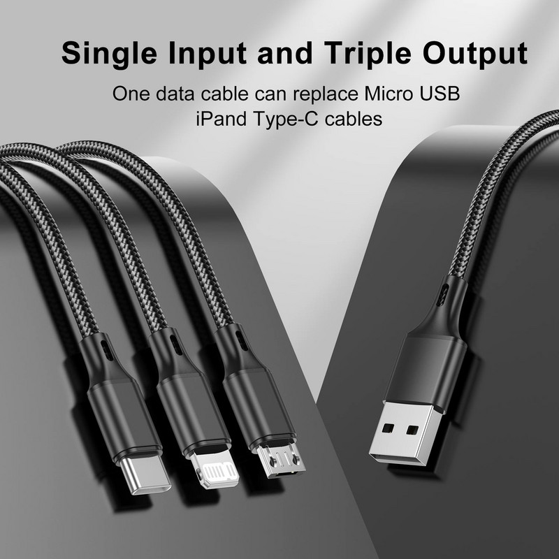 Cablu USB 3 în 1 3A tip C Micro telefon mobil Cablu multiplu de încărcare rapidă pentru iPhone 14 13 Pro Max Xiaomi 12 POCO Samsung Realme