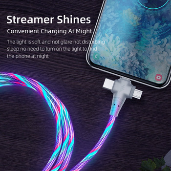 3 в 1 Flow Luminous USB кабел за Samsung LED кабел USB към Micro USB/тип C/8 пинов кабел за зарядно устройство за iPhone 14 13 Pro Xiaomi