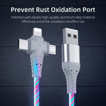 Φωτεινό καλώδιο USB 3 σε 1 ροής για Samsung LED Kable USB σε Micro USB/ Καλώδιο φόρτισης τύπου C/8 pin για iPhone 14 13 Pro Xiaomi