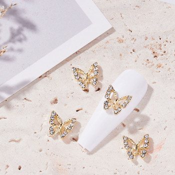 10PC Алуминиева пеперуда Циркон Nail Art Rhinestone 3D Gold Silver Shiny Diamond Nail ART Gems Butterfies Кристален аксесоар за маникюр