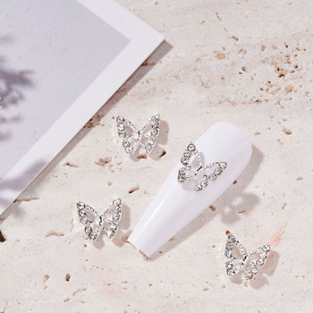 10PC Алуминиева пеперуда Циркон Nail Art Rhinestone 3D Gold Silver Shiny Diamond Nail ART Gems Butterfies Кристален аксесоар за маникюр