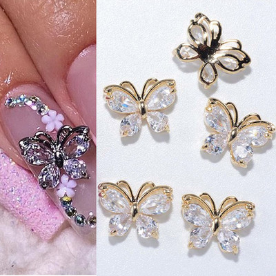 10 gab Leoy Butterfly Circon Nail Art Rhinestone 3D Zelts Sudrabs Spīdīgs Diamond Nail ART Dārgakmeņi Butterfies Crystal Manikīra aksesuārs