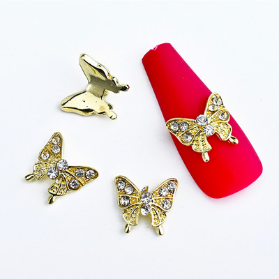10PC Aliaj Fluture Zircon Nail Art Strass 3D Aur Argintiu Diamante strălucitoare Nail ART Geme Fluturi Cristal Accesoriu pentru manichiură