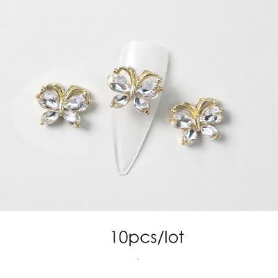 10PC Aliaj Fluture Zircon Nail Art Strass 3D Aur Argintiu Diamante strălucitoare Nail ART Geme Fluturi Cristal Accesoriu pentru manichiură