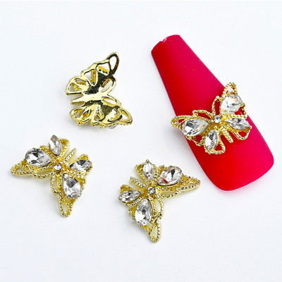 10PC Aliaj Fluture Zircon Nail Art Strass 3D Aur Argintiu Diamante strălucitoare Nail ART Geme Fluturi Cristal Accesoriu pentru manichiură