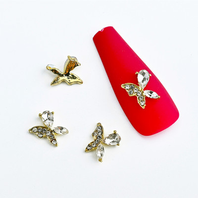 10PC Aliaj Fluture Zircon Nail Art Strass 3D Aur Argintiu Diamante strălucitoare Nail ART Geme Fluturi Cristal Accesoriu pentru manichiură