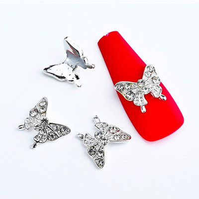 10PC Aliaj Fluture Zircon Nail Art Strass 3D Aur Argintiu Diamante strălucitoare Nail ART Geme Fluturi Cristal Accesoriu pentru manichiură