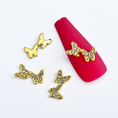 10PC Aliaj Fluture Zircon Nail Art Strass 3D Aur Argintiu Diamante strălucitoare Nail ART Geme Fluturi Cristal Accesoriu pentru manichiură
