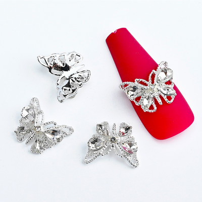 10PC Aliaj Fluture Zircon Nail Art Strass 3D Aur Argintiu Diamante strălucitoare Nail ART Geme Fluturi Cristal Accesoriu pentru manichiură