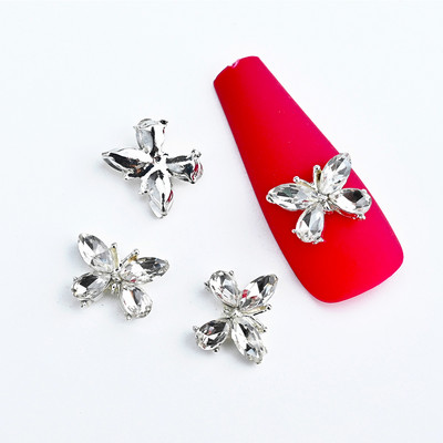 10PC Aliaj Fluture Zircon Nail Art Strass 3D Aur Argintiu Diamante strălucitoare Nail ART Geme Fluturi Cristal Accesoriu pentru manichiură