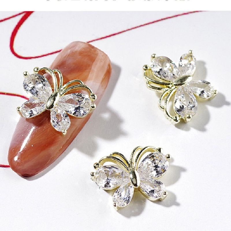 10PC Aliaj Fluture Zircon Nail Art Strass 3D Aur Argintiu Diamante strălucitoare Nail ART Geme Fluturi Cristal Accesoriu pentru manichiură