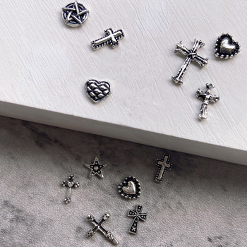 20 τμχ Mini Alloy Cross Nail Art Charm 3D Μικρό χρώμιο Αρχαία Ασημί Καρδιά Διακόσμηση Νυχιών Κοσμήματα Punk Design Αξεσουάρ νυχιών