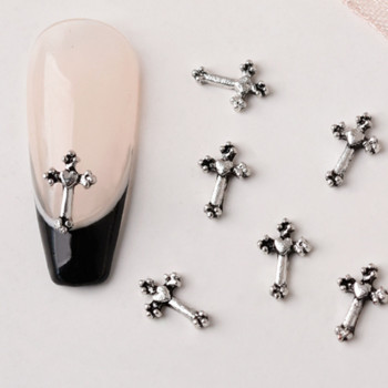 20 τμχ Mini Alloy Cross Nail Art Charm 3D Μικρό χρώμιο Αρχαία Ασημί Καρδιά Διακόσμηση Νυχιών Κοσμήματα Punk Design Αξεσουάρ νυχιών