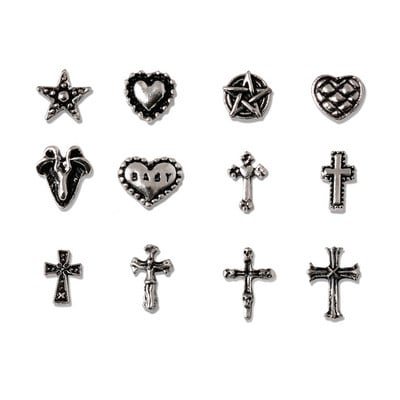 20gab Mini Alloy Cross Nail Art Charm 3D Small Chrome Ancient Silver Sirds Nagu dekorēšana Rotaslietas Panka Dizaina Nagu aksesuāri