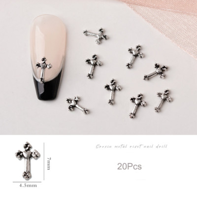 20 de bucăți Mini din aliaj Croce Nail Art Charm 3D Mic Cromat Argint Antic Inimă Decorare unghii Bijuterii Design Punk Accesorii pentru unghii