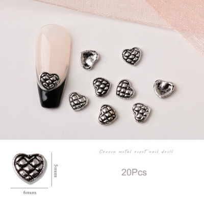 20 de bucăți Mini din aliaj Croce Nail Art Charm 3D Mic Cromat Argint Antic Inimă Decorare unghii Bijuterii Design Punk Accesorii pentru unghii