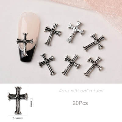 20 de bucăți Mini din aliaj Croce Nail Art Charm 3D Mic Cromat Argint Antic Inimă Decorare unghii Bijuterii Design Punk Accesorii pentru unghii