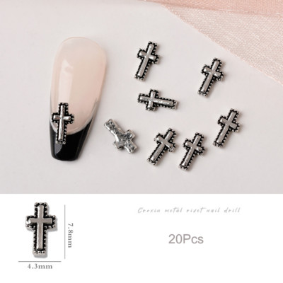 20 de bucăți Mini din aliaj Croce Nail Art Charm 3D Mic Cromat Argint Antic Inimă Decorare unghii Bijuterii Design Punk Accesorii pentru unghii