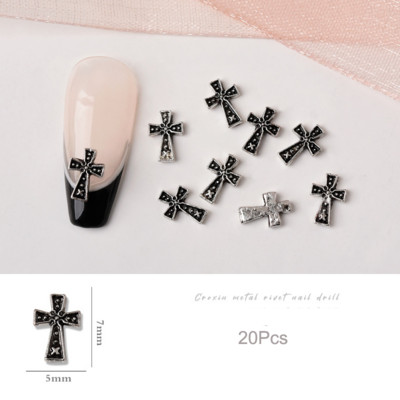 20 de bucăți Mini din aliaj Croce Nail Art Charm 3D Mic Cromat Argint Antic Inimă Decorare unghii Bijuterii Design Punk Accesorii pentru unghii