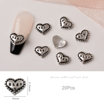 20 de bucăți Mini din aliaj Croce Nail Art Charm 3D Mic Cromat Argint Antic Inimă Decorare unghii Bijuterii Design Punk Accesorii pentru unghii