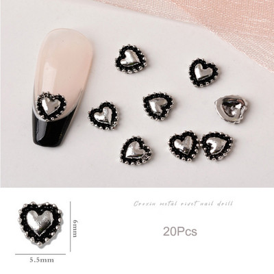 20 de bucăți Mini din aliaj Croce Nail Art Charm 3D Mic Cromat Argint Antic Inimă Decorare unghii Bijuterii Design Punk Accesorii pentru unghii