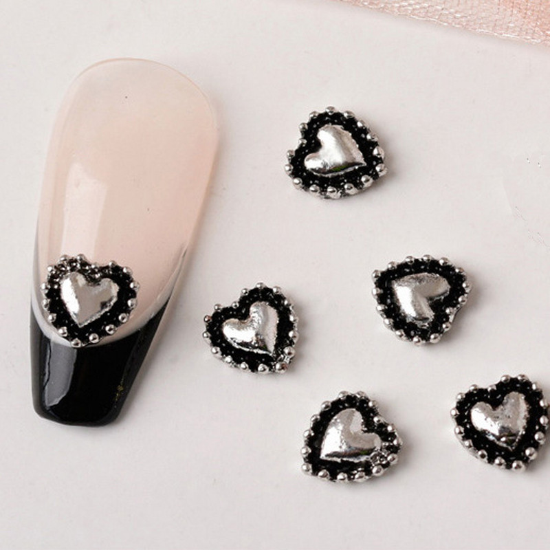 20 de bucăți Mini din aliaj Croce Nail Art Charm 3D Mic Cromat Argint Antic Inimă Decorare unghii Bijuterii Design Punk Accesorii pentru unghii