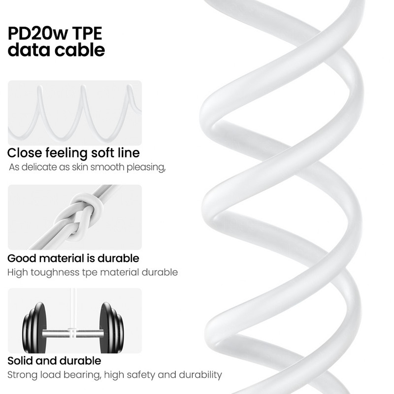 PD 20W USB C laidas, skirtas iPhone C tipo iki 8 kontaktų telefono įkroviklio kabelis TPE Quick 2.4A greito įkrovimo laidas skirtas iPhone 14 13 12 Pro Max