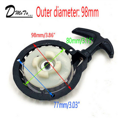 Alumiiniumist tõmbekäivituskäivitusosa 2-taktilise 47-kuubikulise 49-kuubikulise mootoriga taskurattale, mini-moto Dirt Kids neljarattalise neljarattalise ATV-le