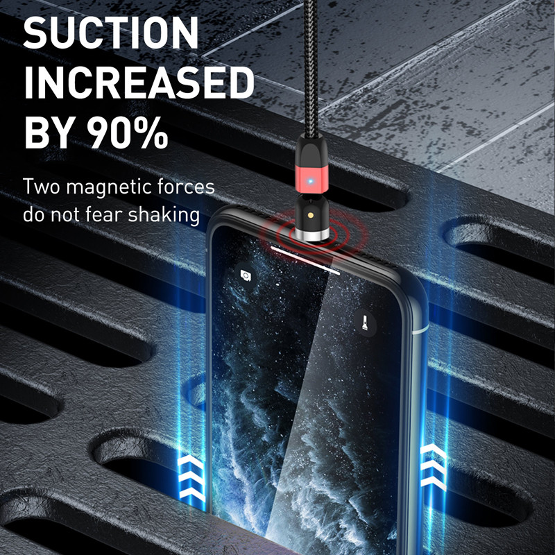 „Lovebay 2M“ magnetinis USB kabelis „Micro usb Type C“ įkroviklis Mobiliojo telefono laidas 360º+180º sukimosi greitas įkrovimas, skirtas iPhone 11