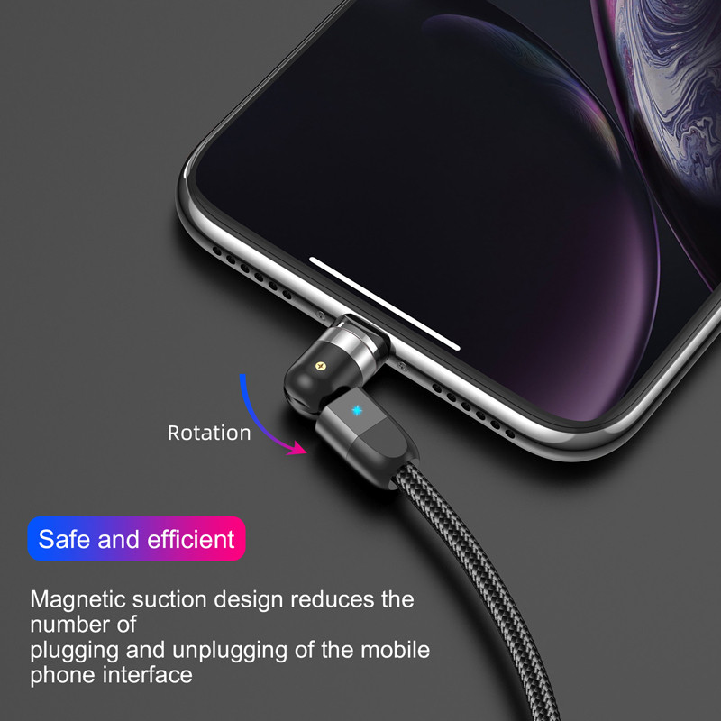 „Lovebay 2M“ magnetinis USB kabelis „Micro usb Type C“ įkroviklis Mobiliojo telefono laidas 360º+180º sukimosi greitas įkrovimas, skirtas iPhone 11