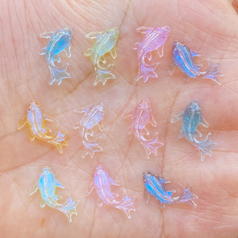 100 bucăți 3D rășină brelocuri pentru unghii peștișor auriu strălucitor, accesorii pentru unghii, decorațiuni Kawaii DIY