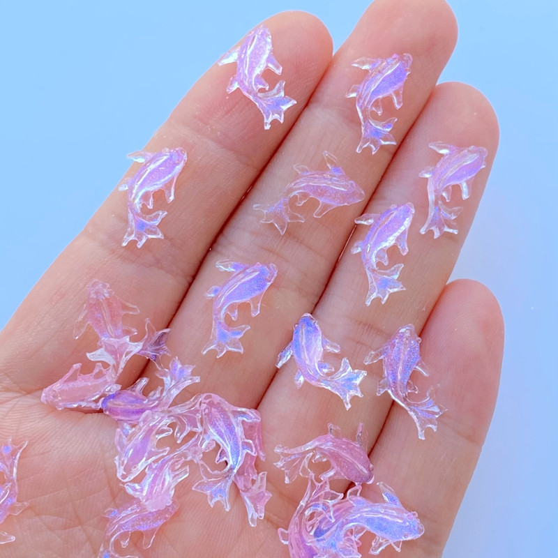 100 bucăți 3D rășină brelocuri pentru unghii peștișor auriu strălucitor, accesorii pentru unghii, decorațiuni Kawaii DIY