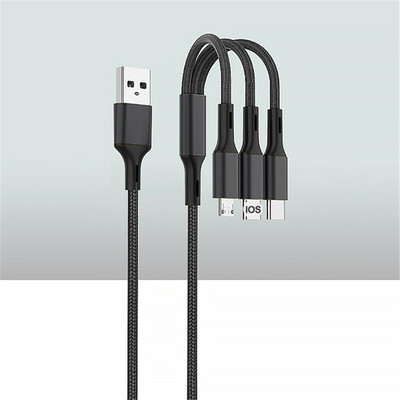3-ühes kiirlaadimiskaabel C-tüüpi mikrolaadija, mitu USB-laadimisjuhet Mobiiltelefoni mitme USB-pordi juhe Xiaomi iPhone`i jaoks