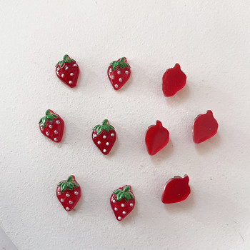 20 τμχ Cute Nail Art Strawberry Flatback Resin Charms 8x11mm σε σχήμα φρούτου Nail Art 3D Decals Πέτρες για αξεσουάρ νυχιών
