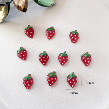 20 τμχ Cute Nail Art Strawberry Flatback Resin Charms 8x11mm σε σχήμα φρούτου Nail Art 3D Decals Πέτρες για αξεσουάρ νυχιών