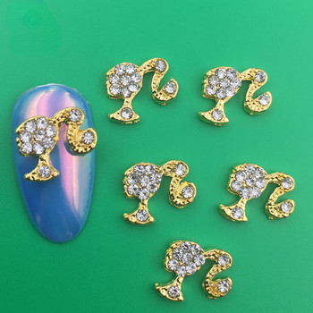 10бр злато, сребро Kawaii конска опашка момиче талисмани за нокти сплав от кристали кристал блясък части за нокти Направи си сам аксесоар за декорация на нокти