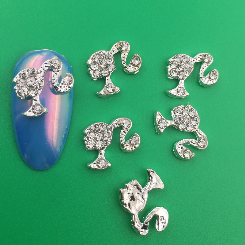 10 buc. Aur argintiu Kawaii coada de cal fetita unghii brelocuri aliaj cristal stras sclipici unghii piese bricolaj nail art decorare accesoriu