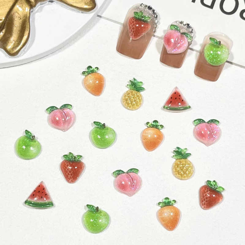 20 buc. Jeleu drăguț, fructe de căpșuni, farmec pentru unghii, rășină, accesorii Kawaii, mere proaspăt, pepene verde, articole de decorare pentru unghii de vară