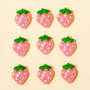 10 τμχ Nail Art Kawayi Pink Cute Flat Back Cabochon Strawberry Decor 3D Nail Charms Εξαρτήματα DIY Αξεσουάρ διακόσμησης νυχιών